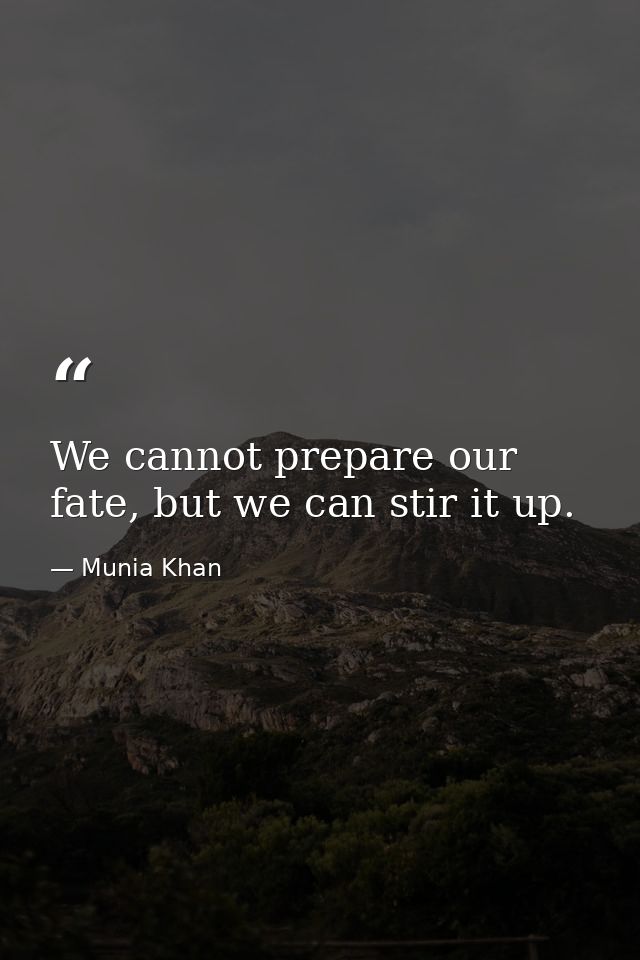 We cannot prepare our fate, but we can stir it up. — Munia Khan