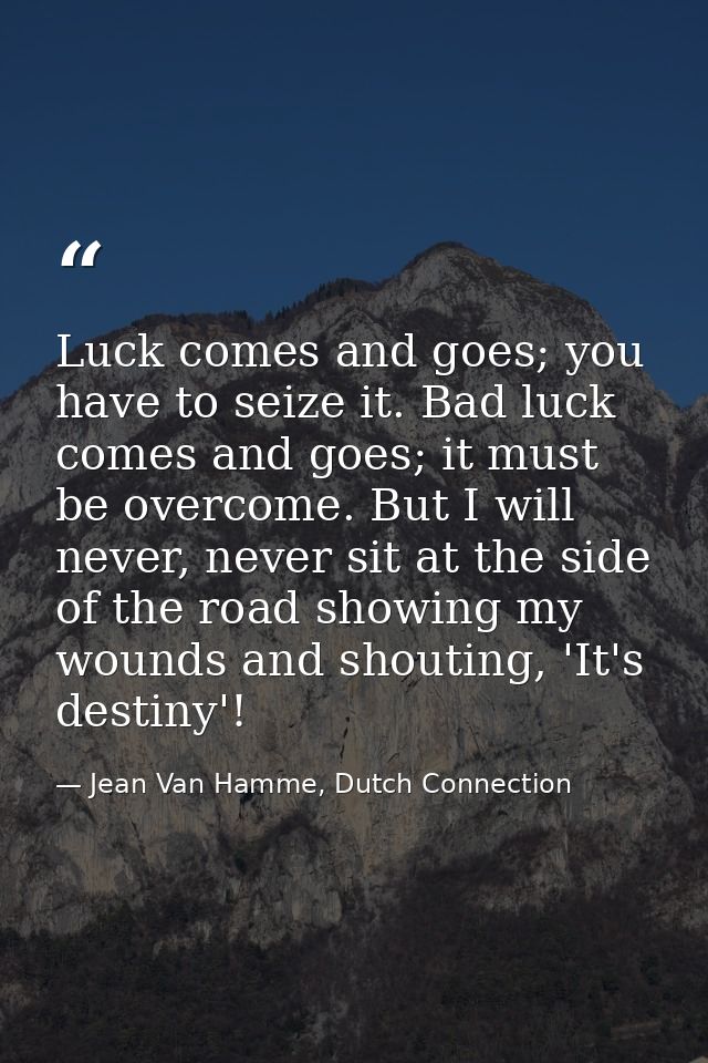 Luck comes and goes; you have to seize it. Bad luck comes and goes; it must be overcome. But I will never, never sit at  — Jean Van Hamme, Dutch Connection