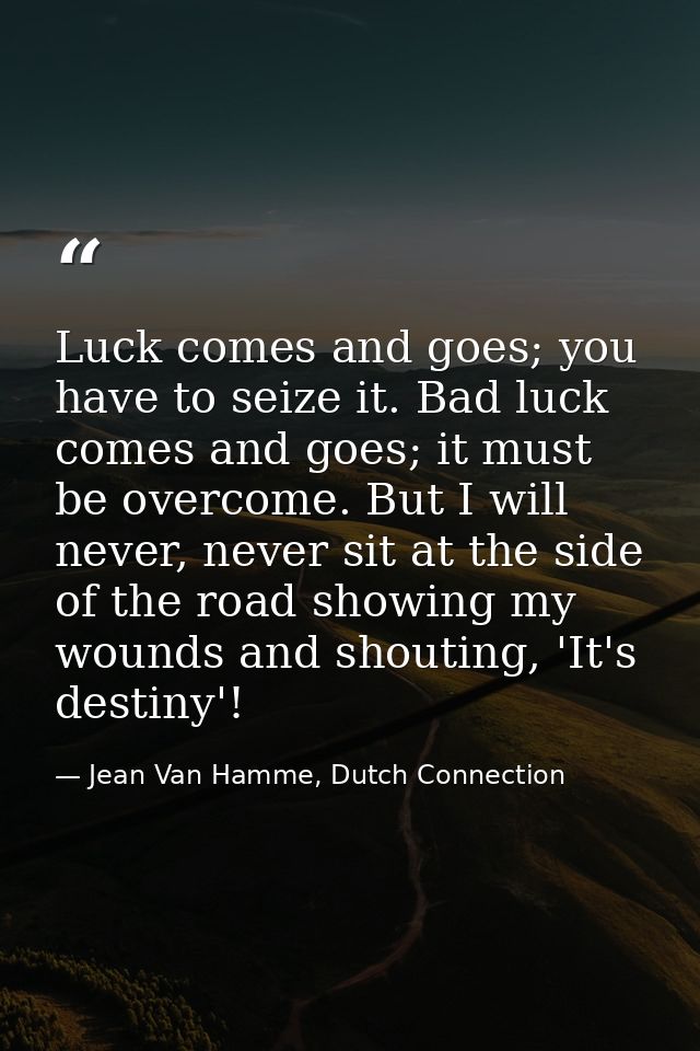 Luck comes and goes; you have to seize it. Bad luck comes and goes; it must be overcome. But I will never, never sit at  — Jean Van Hamme, Dutch Connection