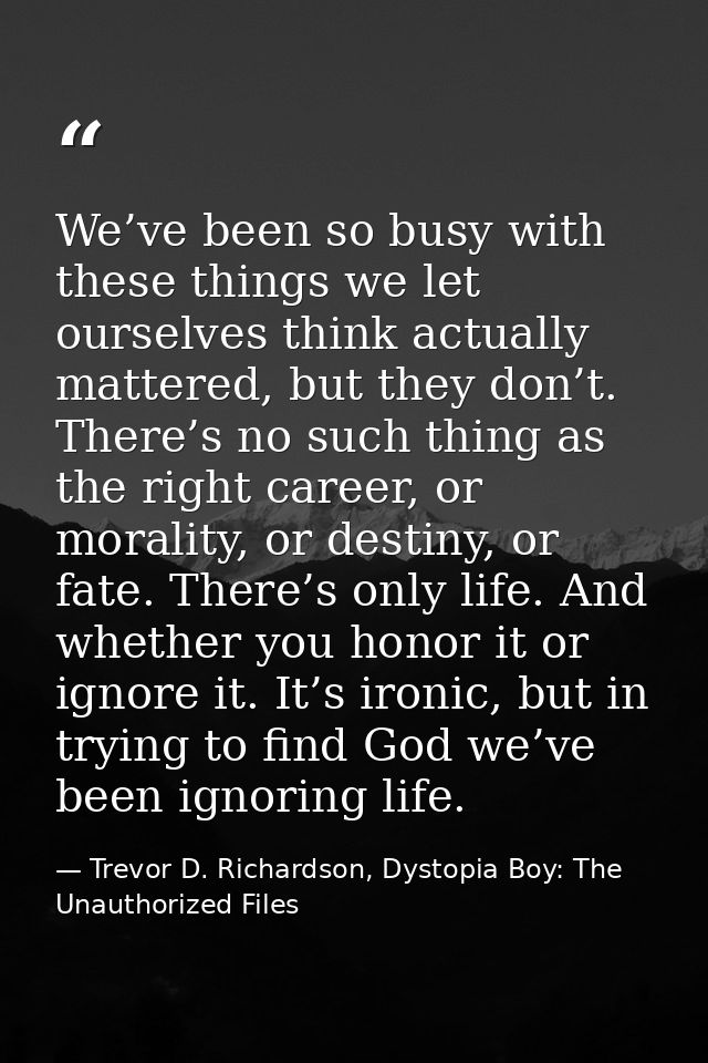 We’ve been so busy with these things we let ourselves think actually mattered, but they don’t. There’s no such thing as  — Trevor D. Richardson, Dystopia Boy: The Unauthorized Files