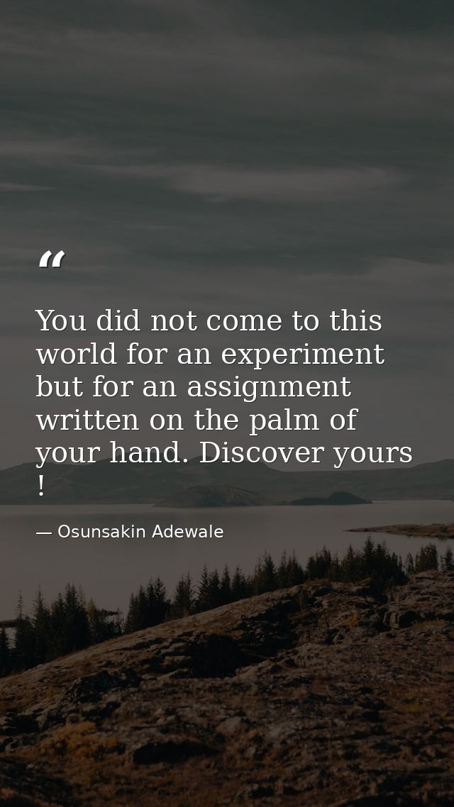 You did not come to this world for an experiment but for an assignment written on the palm of your hand. Discover yours  — Osunsakin Adewale