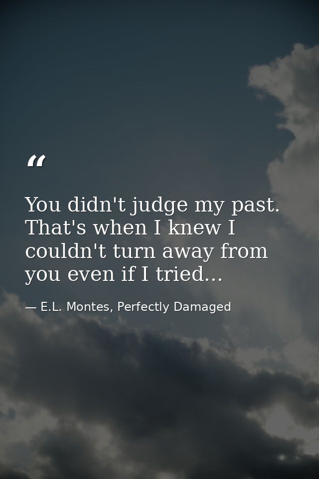 You didn't judge my past. That's when I knew I couldn't turn away from you even if I tried... — E.L. Montes, Perfectly Damaged