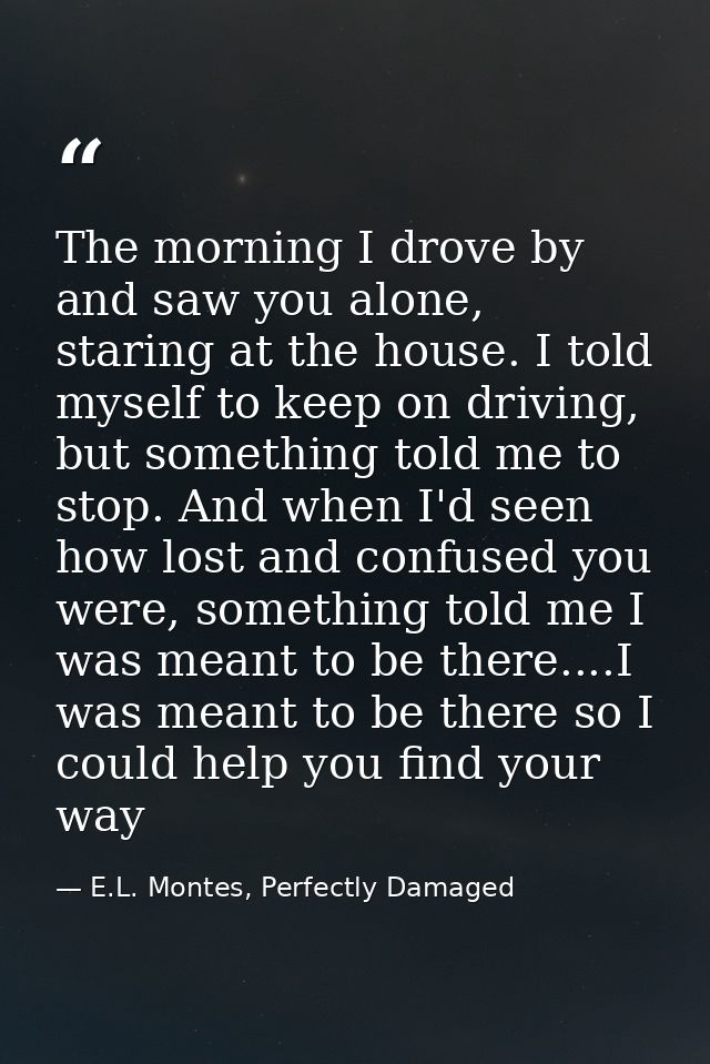 The morning I drove by and saw you alone, staring at the house. I told myself to keep on driving, but something told me  — E.L. Montes, Perfectly Damaged