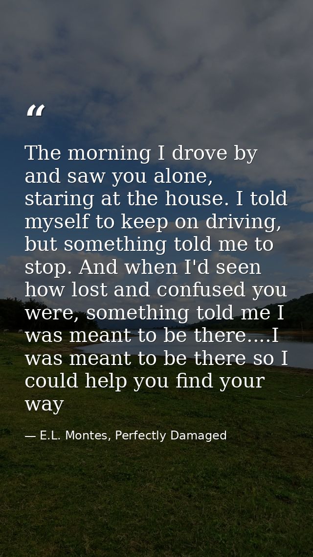 The morning I drove by and saw you alone, staring at the house. I told myself to keep on driving, but something told me  — E.L. Montes, Perfectly Damaged