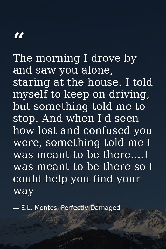 The morning I drove by and saw you alone, staring at the house. I told myself to keep on driving, but something told me  — E.L. Montes, Perfectly Damaged