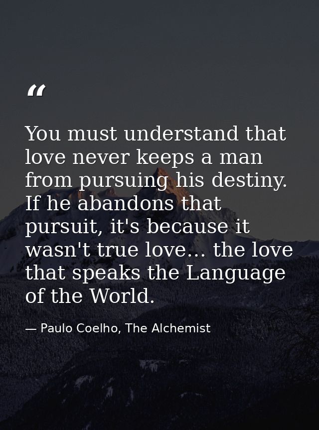 You must understand that love never keeps a man from pursuing his destiny. If he abandons that pursuit, it's because it  — Paulo Coelho, The Alchemist