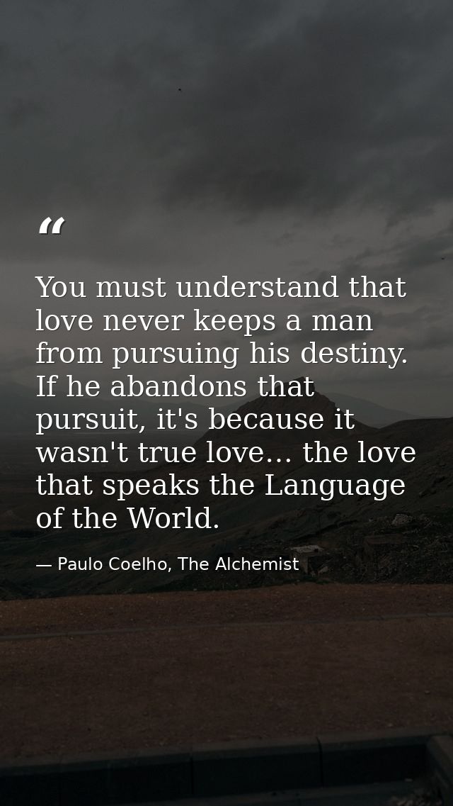 You must understand that love never keeps a man from pursuing his destiny. If he abandons that pursuit, it's because it  — Paulo Coelho, The Alchemist