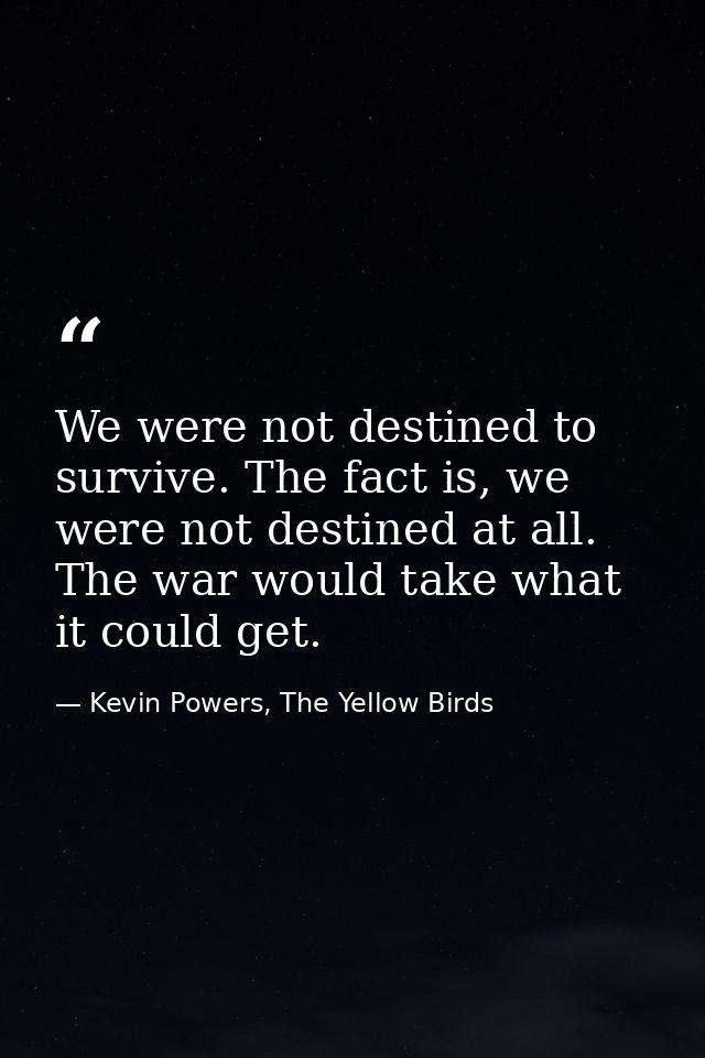We were not destined to survive. The fact is, we were not destined at all. The war would take what it could get. — Kevin Powers, The Yellow Birds