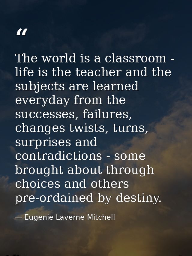 The world is a classroom - life is the teacher and the subjects are learned everyday from the successes, failures, chang — Eugenie Laverne Mitchell