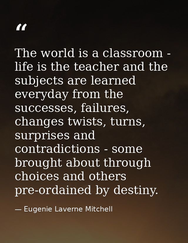 The world is a classroom - life is the teacher and the subjects are learned everyday from the successes, failures, chang — Eugenie Laverne Mitchell