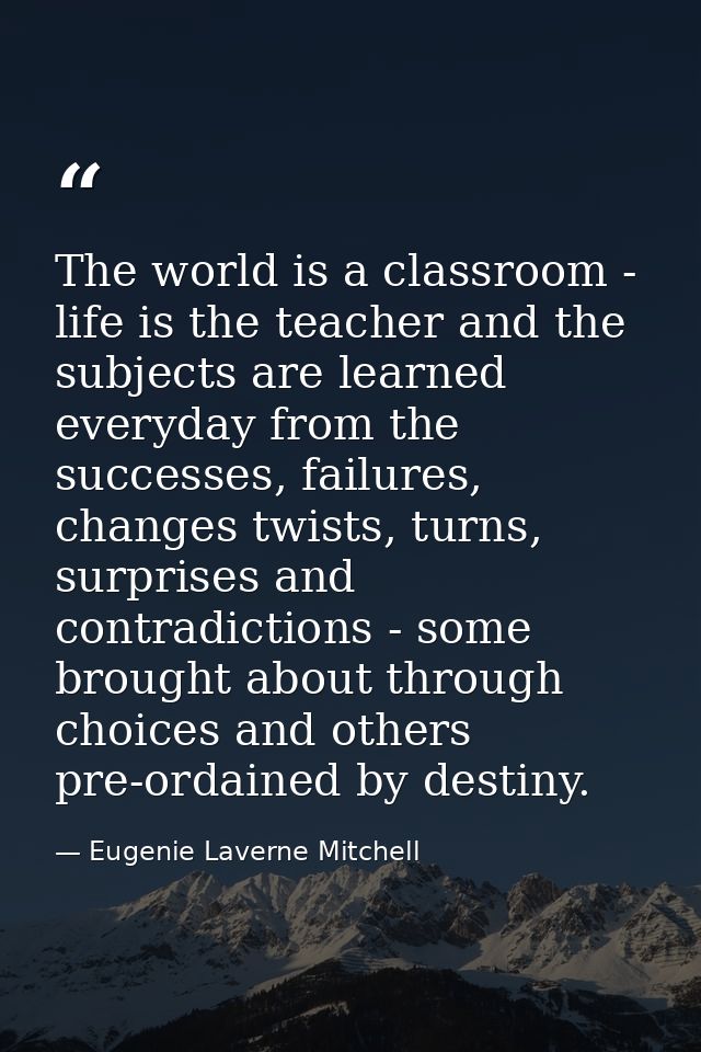 The world is a classroom - life is the teacher and the subjects are learned everyday from the successes, failures, chang — Eugenie Laverne Mitchell