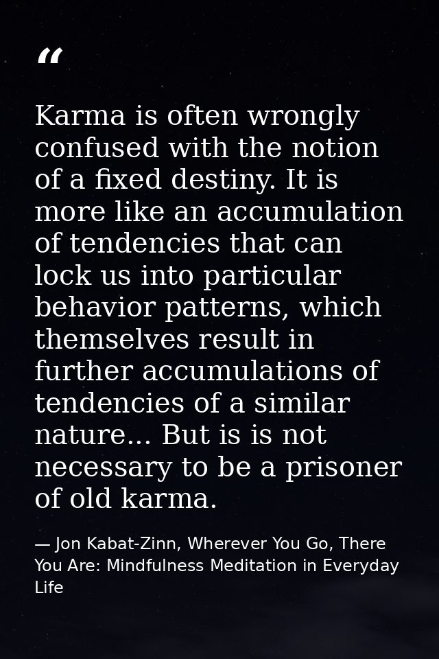Karma is often wrongly confused with the notion of a fixed destiny. It is more like an accumulation of tendencies that c — Jon Kabat-Zinn, Wherever You Go, There You Are: Mindfulness Meditation in Everyday Life