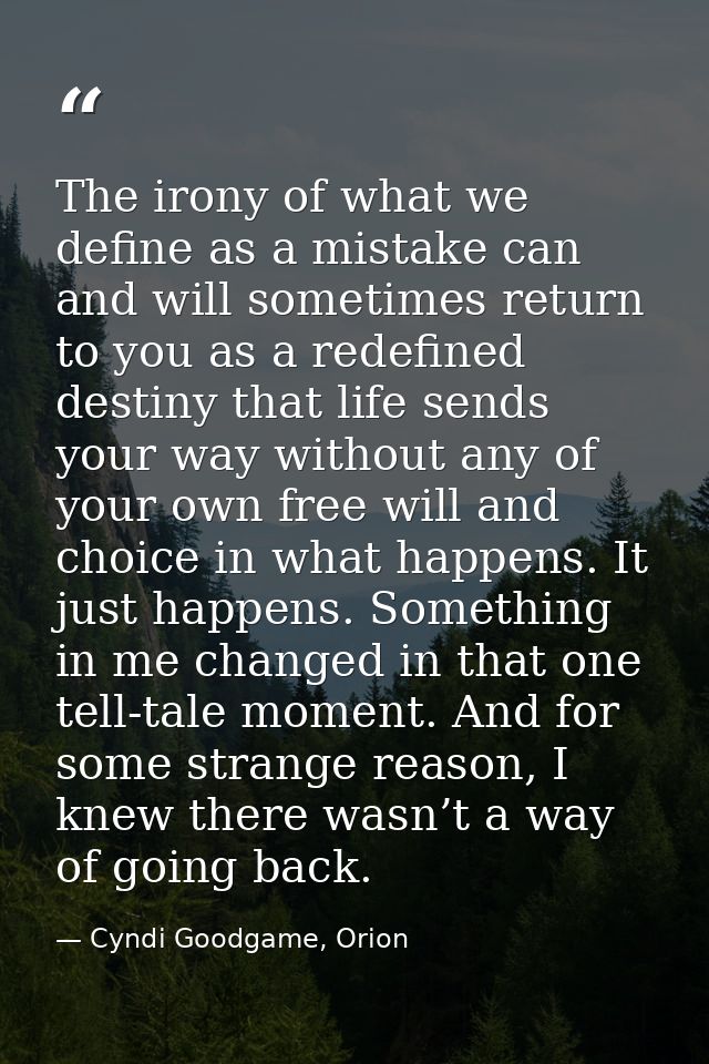 The irony of what we define as a mistake can and will sometimes return to you as a redefined destiny that life sends you — Cyndi Goodgame, Orion