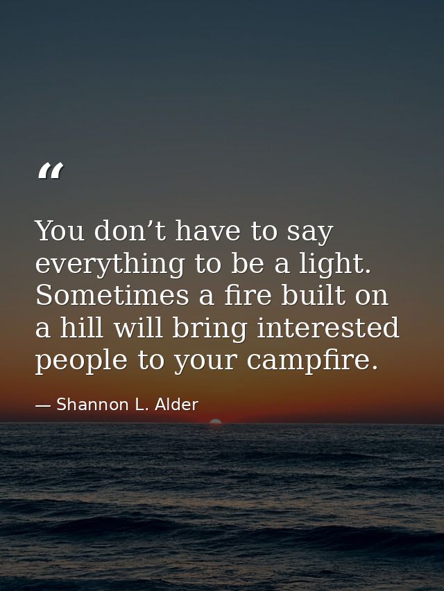 You don’t have to say everything to be a light. Sometimes a fire built on a hill will bring interested people to your ca — Shannon L. Alder