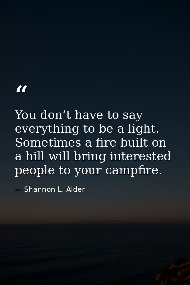 You don’t have to say everything to be a light. Sometimes a fire built on a hill will bring interested people to your ca — Shannon L. Alder