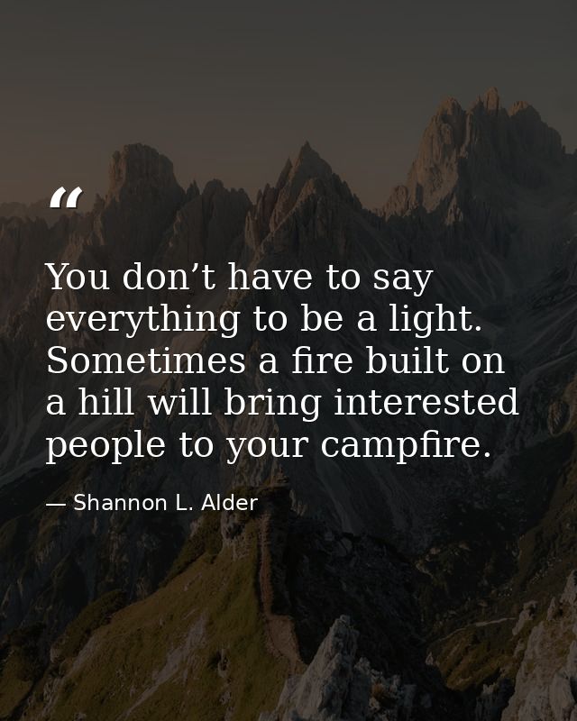 You don’t have to say everything to be a light. Sometimes a fire built on a hill will bring interested people to your ca — Shannon L. Alder