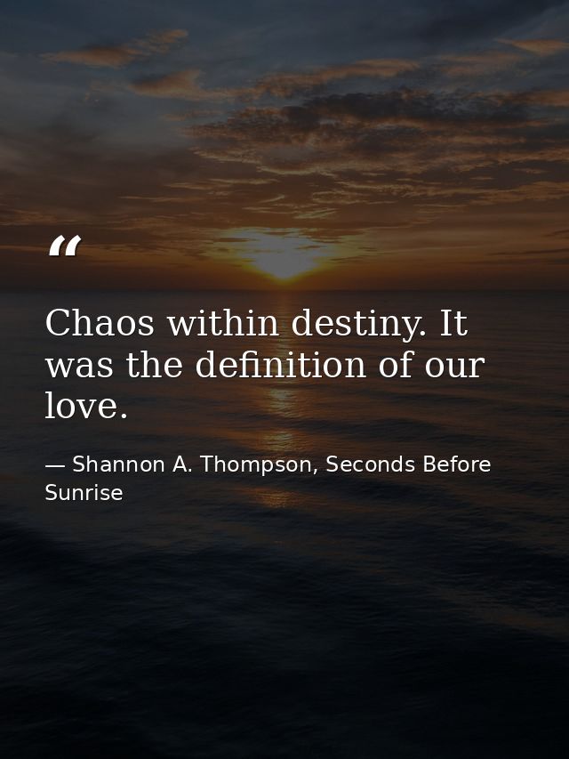Chaos within destiny. It was the definition of our love. — Shannon A. Thompson, Seconds Before Sunrise