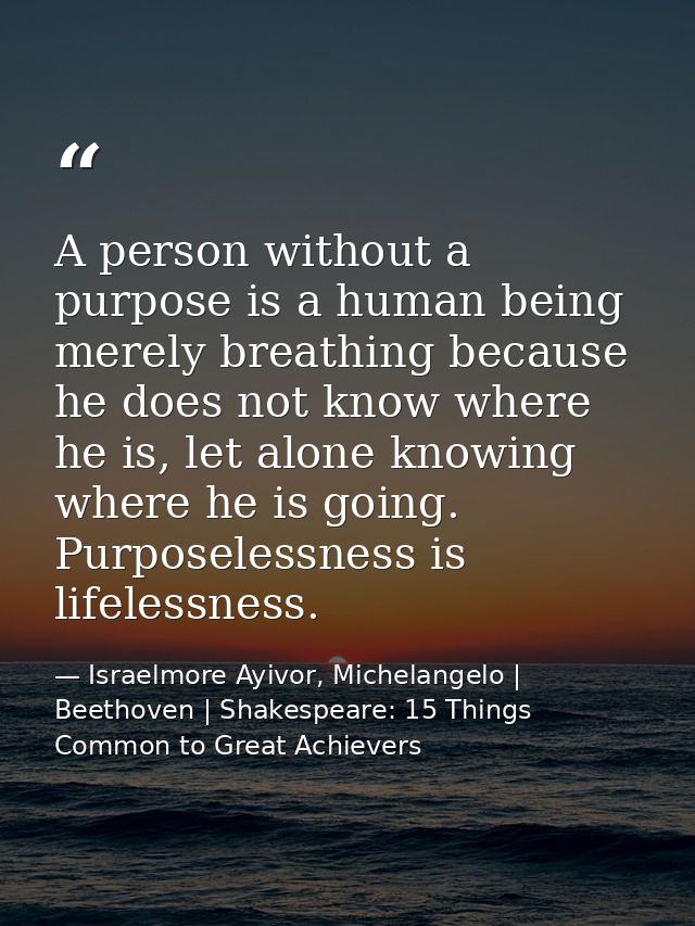 A person without a purpose is a human being merely breathing because he does not know where he is, let alone knowing whe — Israelmore Ayivor, Michelangelo | Beethoven | Shakespeare: 15 Things Common to Great Achievers