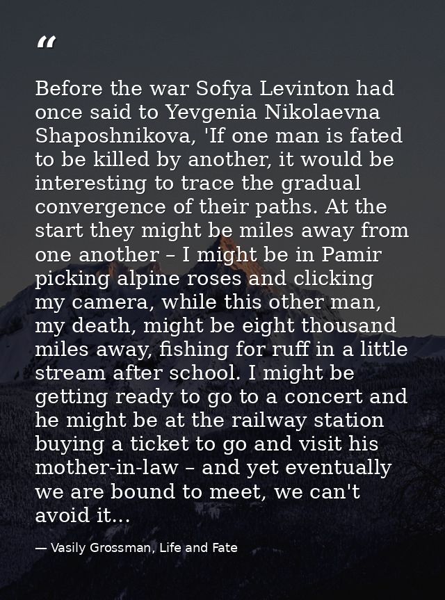 Before the war Sofya Levinton had once said to Yevgenia Nikolaevna Shaposhnikova, 'If one man is fated to be killed by a — Vasily Grossman, Life and Fate