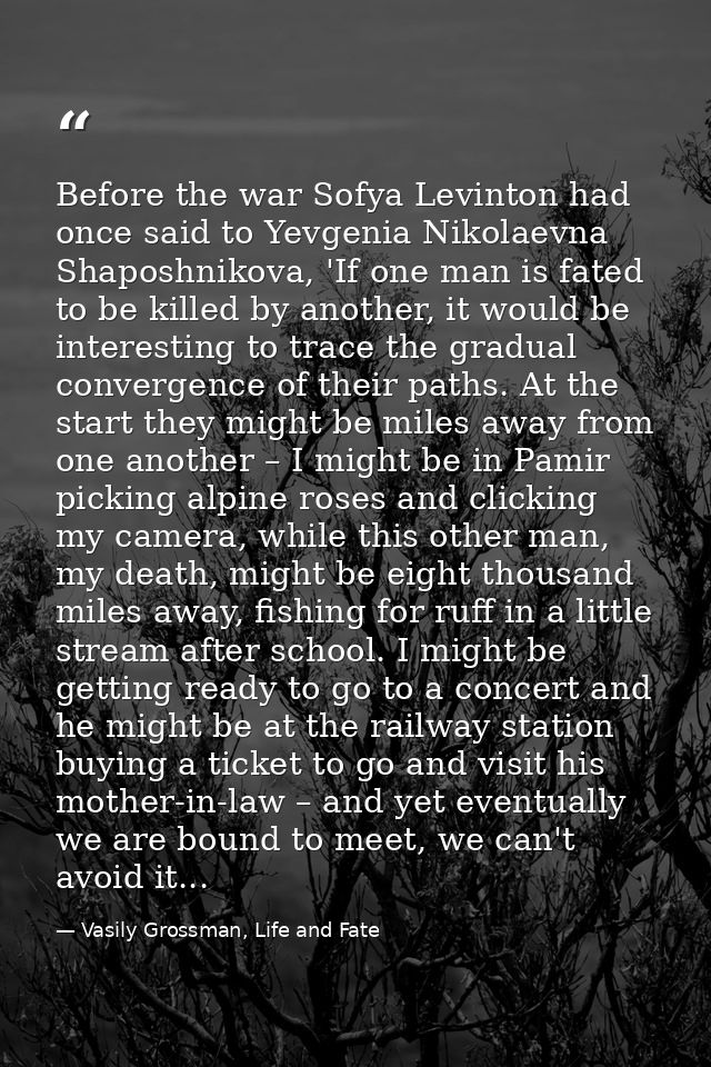 Before the war Sofya Levinton had once said to Yevgenia Nikolaevna Shaposhnikova, 'If one man is fated to be killed by a — Vasily Grossman, Life and Fate