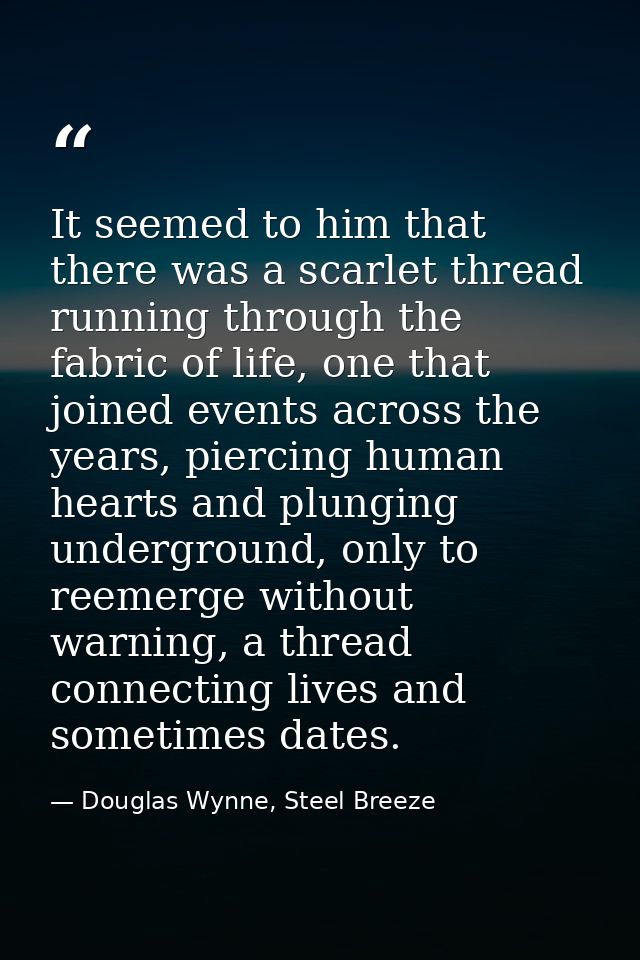 It seemed to him that there was a scarlet thread running through the fabric of life, one that joined events across the y — Douglas Wynne, Steel Breeze