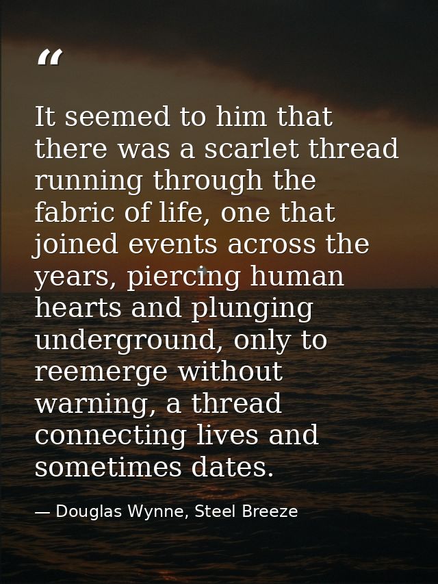 It seemed to him that there was a scarlet thread running through the fabric of life, one that joined events across the y — Douglas Wynne, Steel Breeze