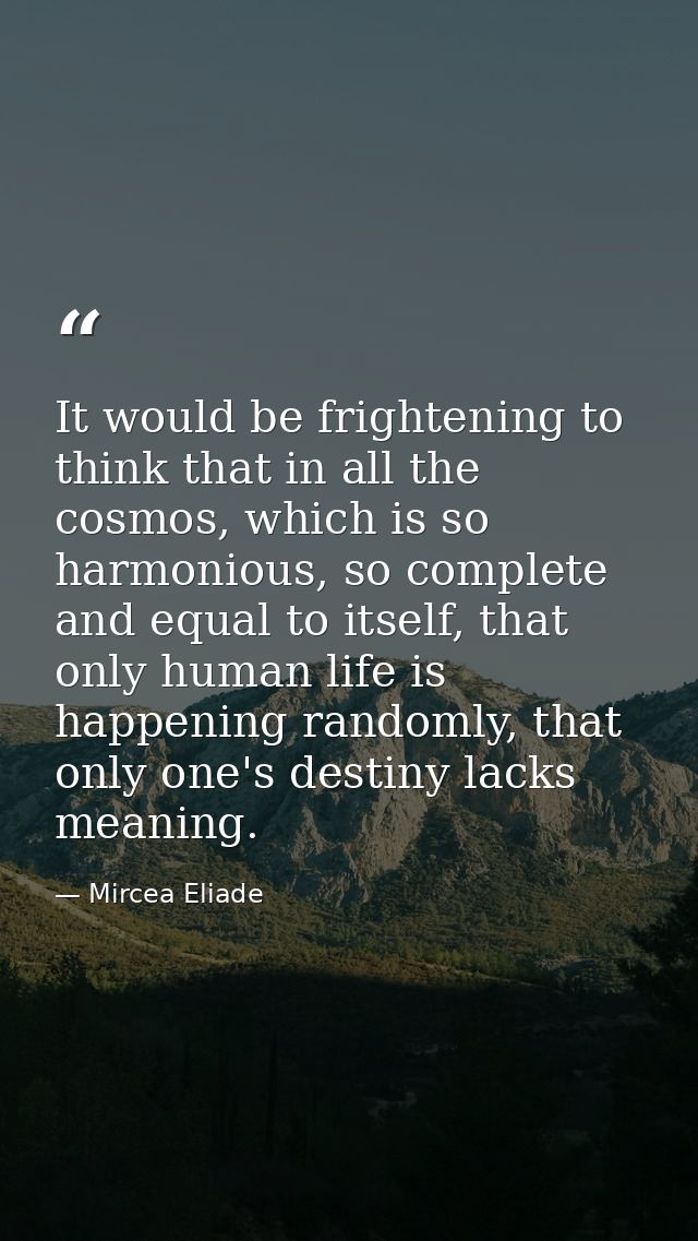 It would be frightening to think that in all the cosmos, which is so harmonious, so complete and equal to itself, that o — Mircea Eliade