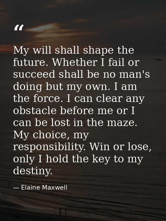 My will shall shape the future. Whether I fail or succeed shall be no man's doing but my own. I am the force. I can clea — Elaine Maxwell