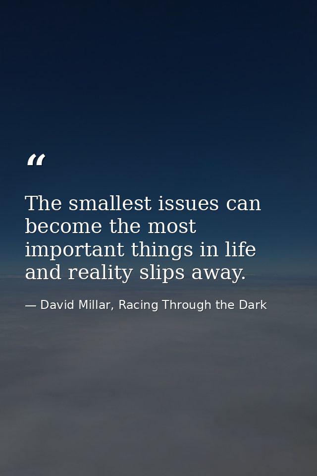 The smallest issues can become the most important things in life and reality slips away. — David Millar, Racing Through the Dark