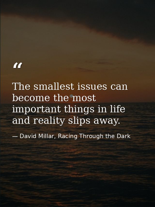 The smallest issues can become the most important things in life and reality slips away. — David Millar, Racing Through the Dark