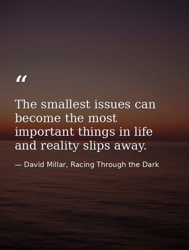 The smallest issues can become the most important things in life and reality slips away. — David Millar, Racing Through the Dark