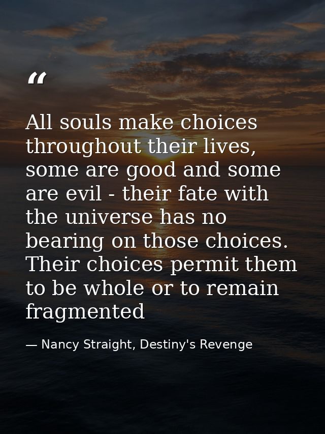 All souls make choices throughout their lives, some are good and some are evil - their fate with the universe has no bea — Nancy Straight, Destiny's Revenge