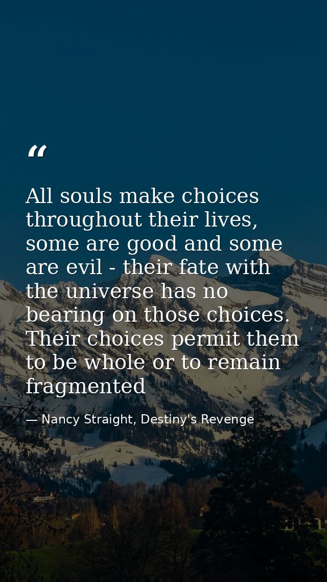 All souls make choices throughout their lives, some are good and some are evil - their fate with the universe has no bea — Nancy Straight, Destiny's Revenge