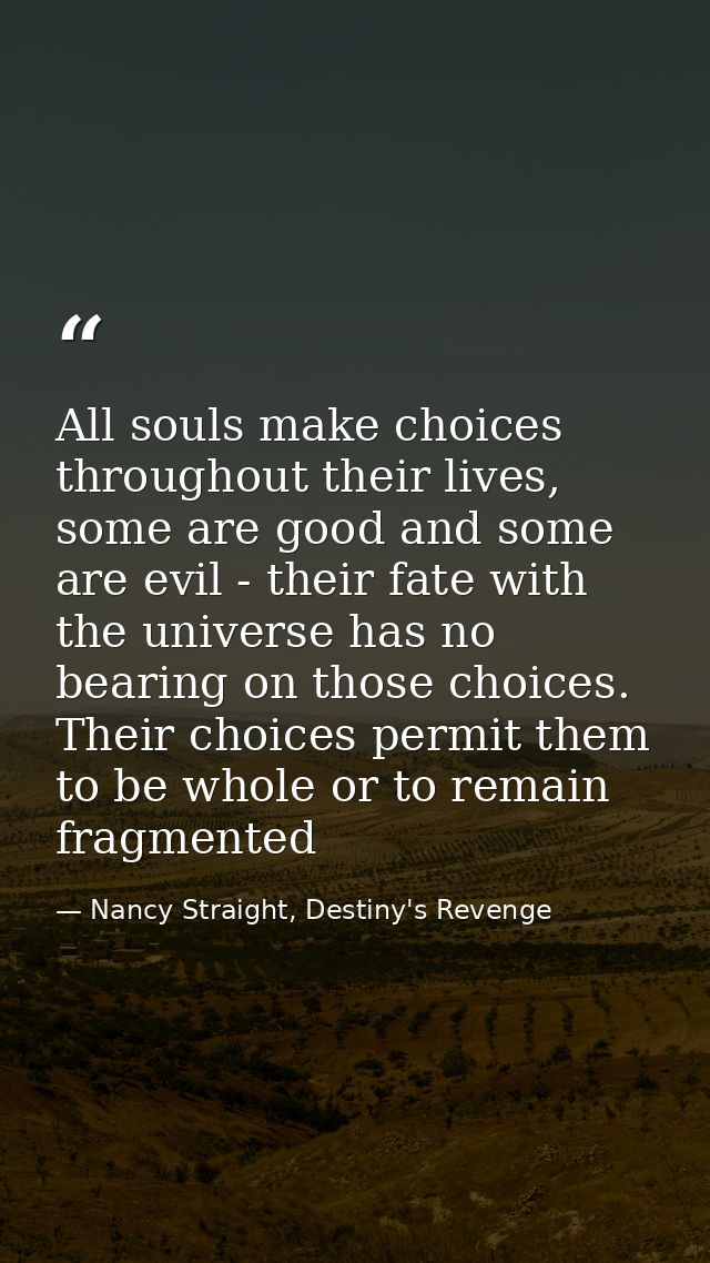 All souls make choices throughout their lives, some are good and some are evil - their fate with the universe has no bea — Nancy Straight, Destiny's Revenge