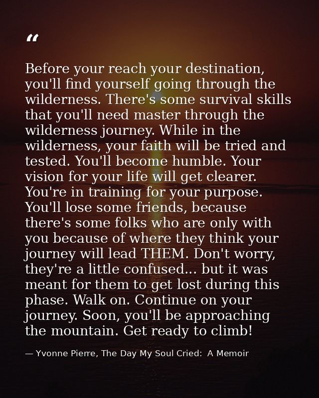 Before your reach your destination, you'll find yourself going through the wilderness. There's some survival skills that — Yvonne Pierre, The Day My Soul Cried:  A Memoir