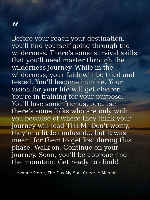 Before your reach your destination, you'll find yourself going through the wilderness. There's some survival skills that — Yvonne Pierre, The Day My Soul Cried:  A Memoir