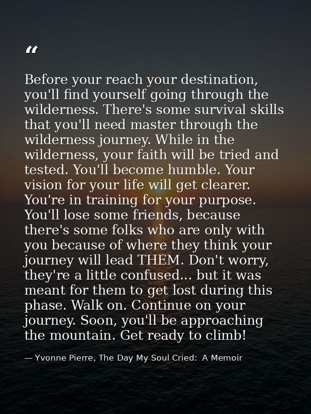 Before your reach your destination, you'll find yourself going through the wilderness. There's some survival skills that — Yvonne Pierre, The Day My Soul Cried:  A Memoir