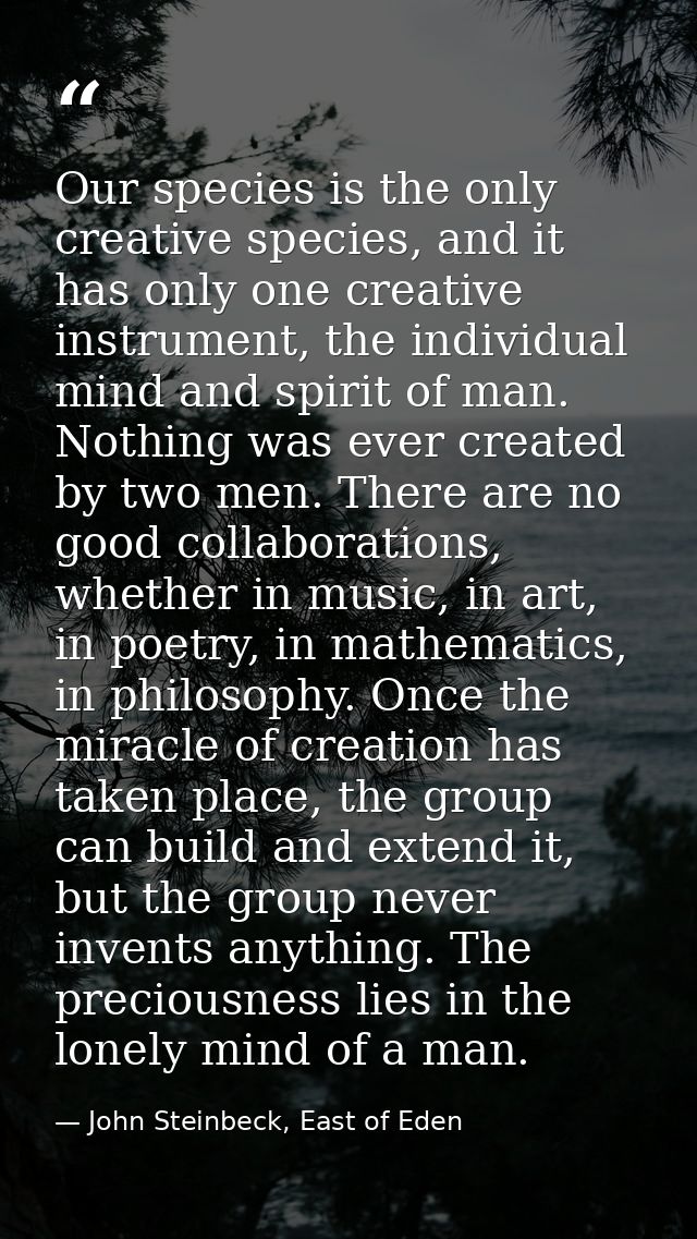 Our species is the only creative species, and it has only one creative instrument, the individual mind and spirit of man — John Steinbeck, East of Eden