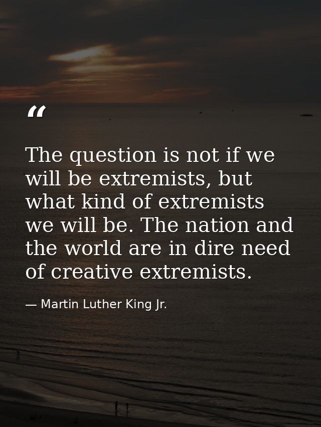 The question is not if we will be extremists, but what kind of extremists we will be. The nation and the world are in di — Martin Luther King Jr.