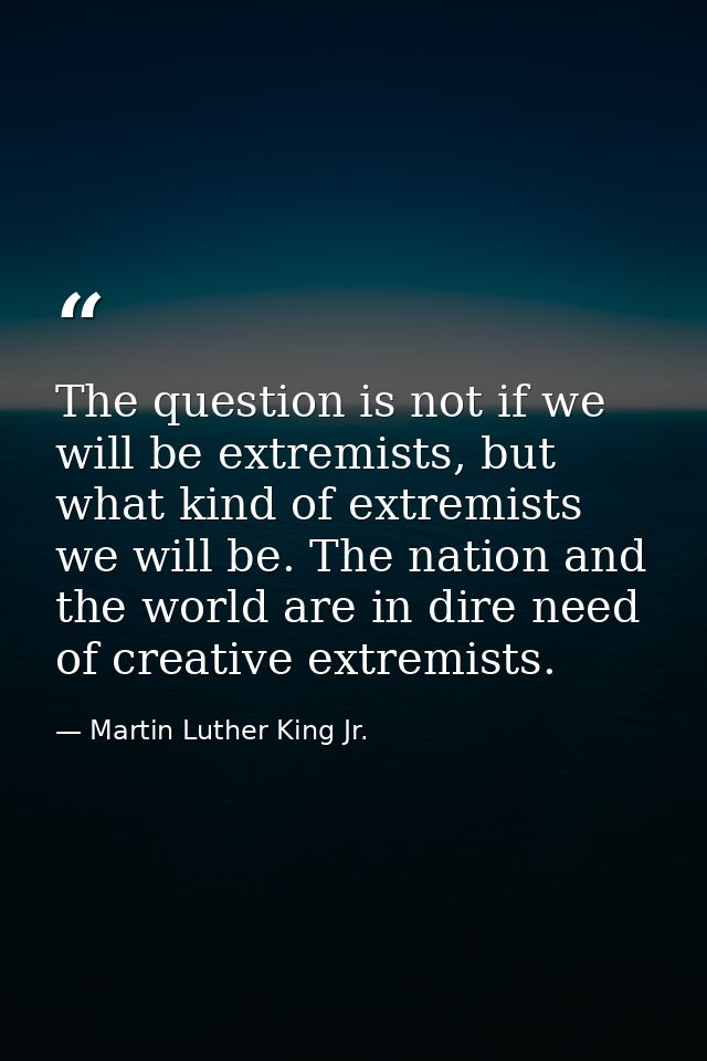 The question is not if we will be extremists, but what kind of extremists we will be. The nation and the world are in di — Martin Luther King Jr.