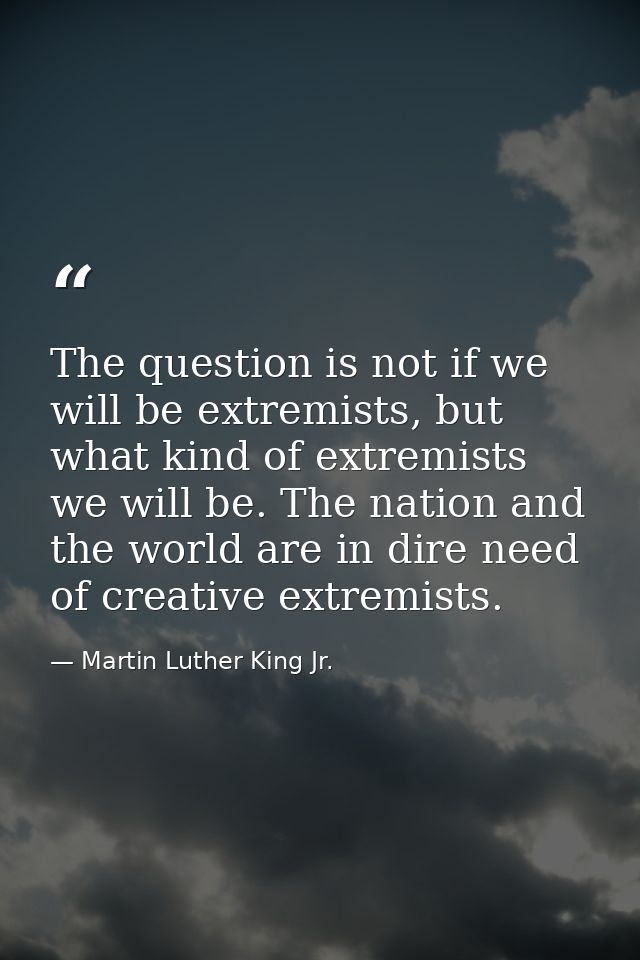 The question is not if we will be extremists, but what kind of extremists we will be. The nation and the world are in di — Martin Luther King Jr.
