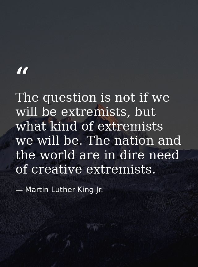 The question is not if we will be extremists, but what kind of extremists we will be. The nation and the world are in di — Martin Luther King Jr.