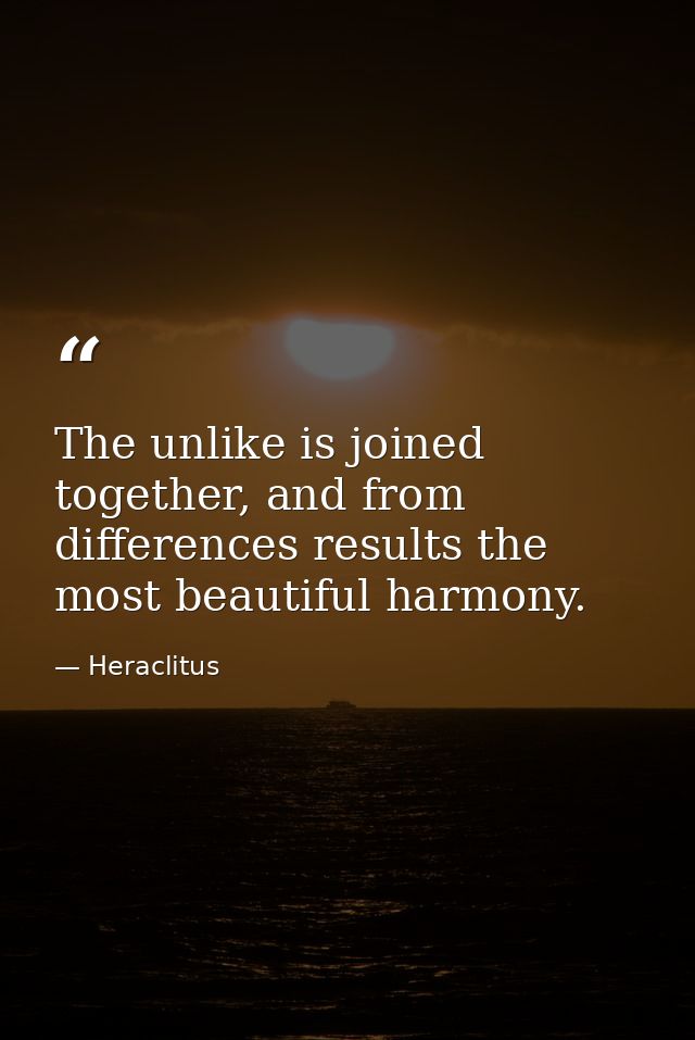 The unlike is joined together, and from differences results the most beautiful harmony. — Heraclitus