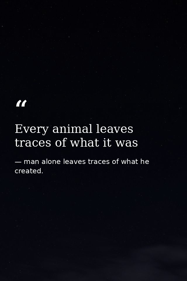 Every animal leaves traces of what it was — man alone leaves traces of what he created.