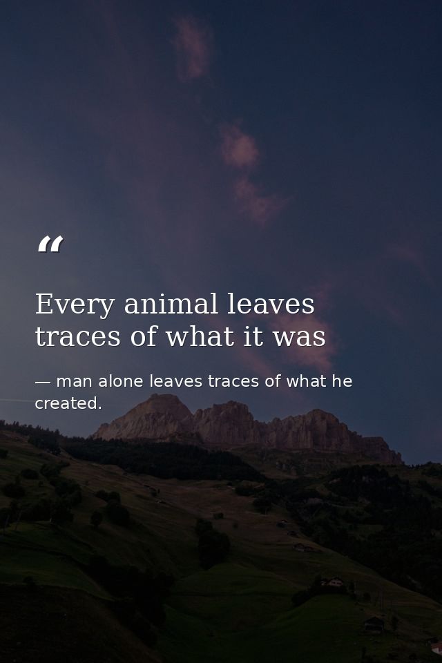 Every animal leaves traces of what it was — man alone leaves traces of what he created.