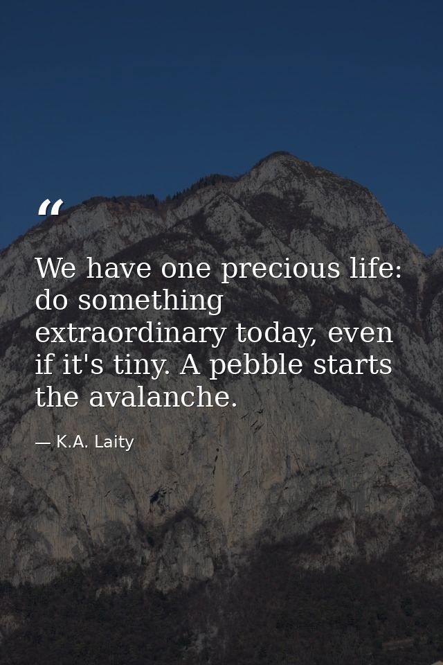 We have one precious life: do something extraordinary today, even if it's tiny. A pebble starts the avalanche. — K.A. Laity