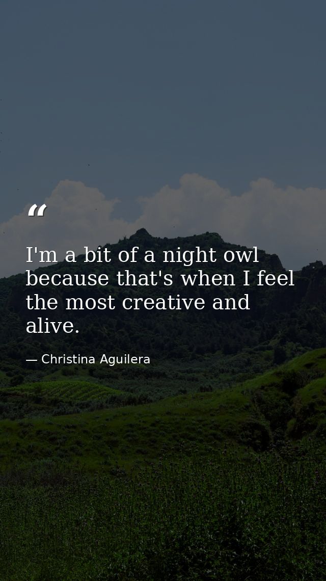 I'm a bit of a night owl because that's when I feel the most creative and alive. — Christina Aguilera