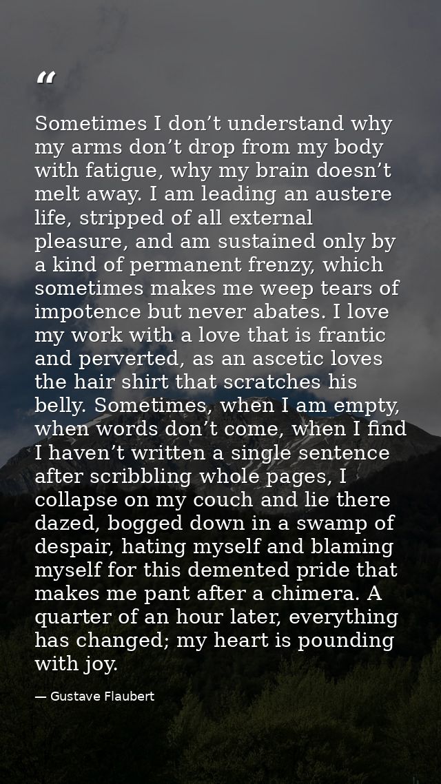 Sometimes I don’t understand why my arms don’t drop from my body with fatigue, why my brain doesn’t melt away. I am lead — Gustave Flaubert