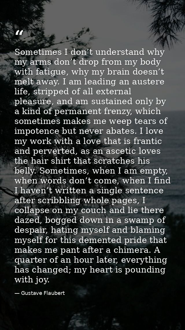 Sometimes I don’t understand why my arms don’t drop from my body with fatigue, why my brain doesn’t melt away. I am lead — Gustave Flaubert