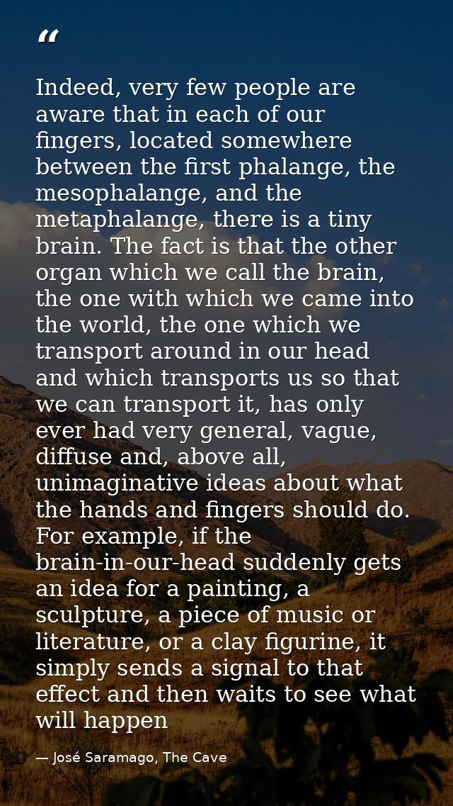 Indeed, very few people are aware that in each of our fingers, located somewhere between the first phalange, the mesopha — José Saramago, The Cave